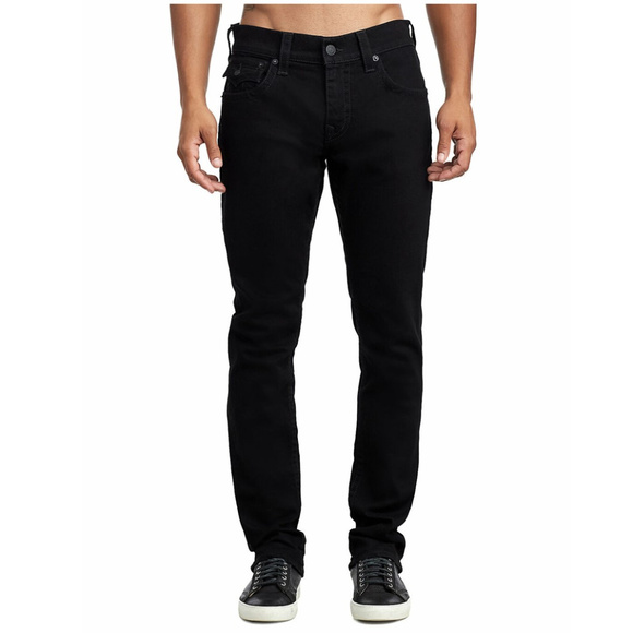 True Religion Men's Rocco Skinny Fit Stretch Jeans w/ Flaps in Body Rinse Black - Picture 2 of 5